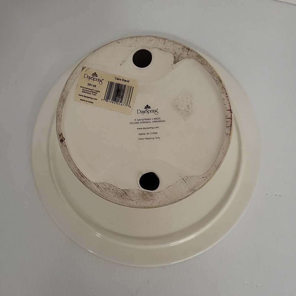 Dayspring 10 3/4"x5 3/4" Ceramic White Cake Stand Birthday Psalm Lord's Blessing - Picture 5 of 6